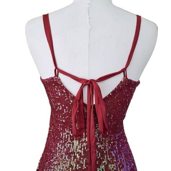 Free People Gold Rush Sequin Mini Dress in Wine Size Small Party Prom Mesh - Picture 9 of 12